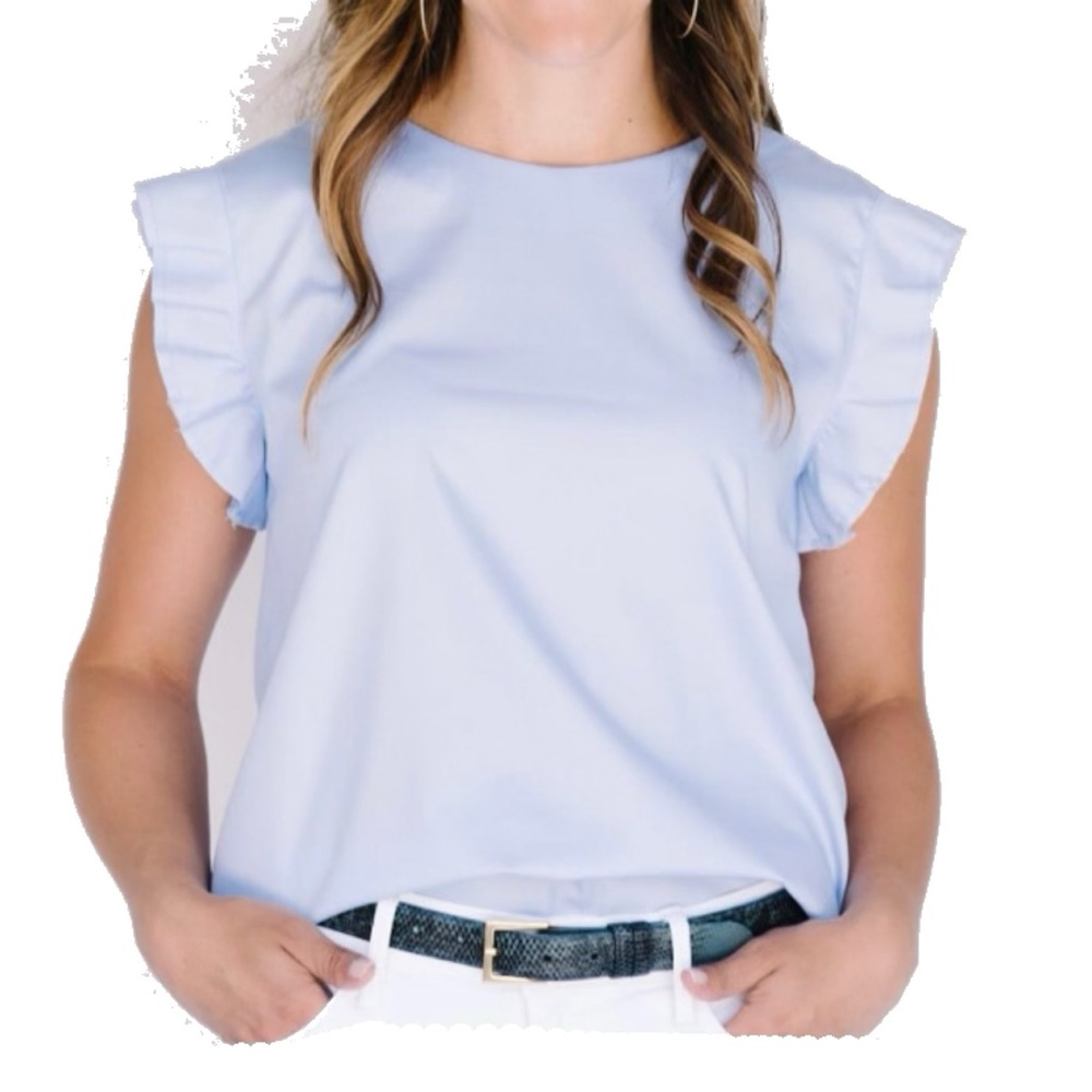Field trip brand Limited, edition, sky, blue flutter sleeve shirt, extra small